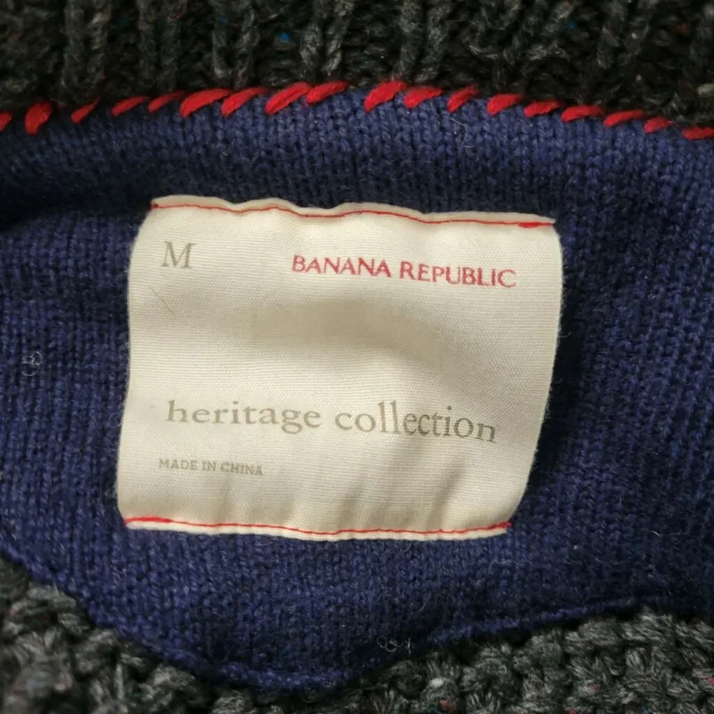NWT Banana Republic Men M Merino Wool Fair Isle Shawl Collar Sweater Cabincore